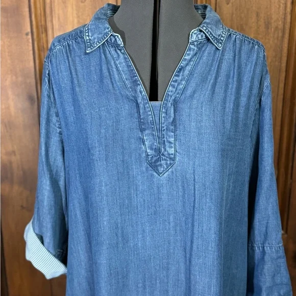 CHICO’S SHIRTDRESS WITH ROLL-UP SLEEVES AND POCKETS ON BOTH SIDES! PERFECT L - Picture 3 of 13